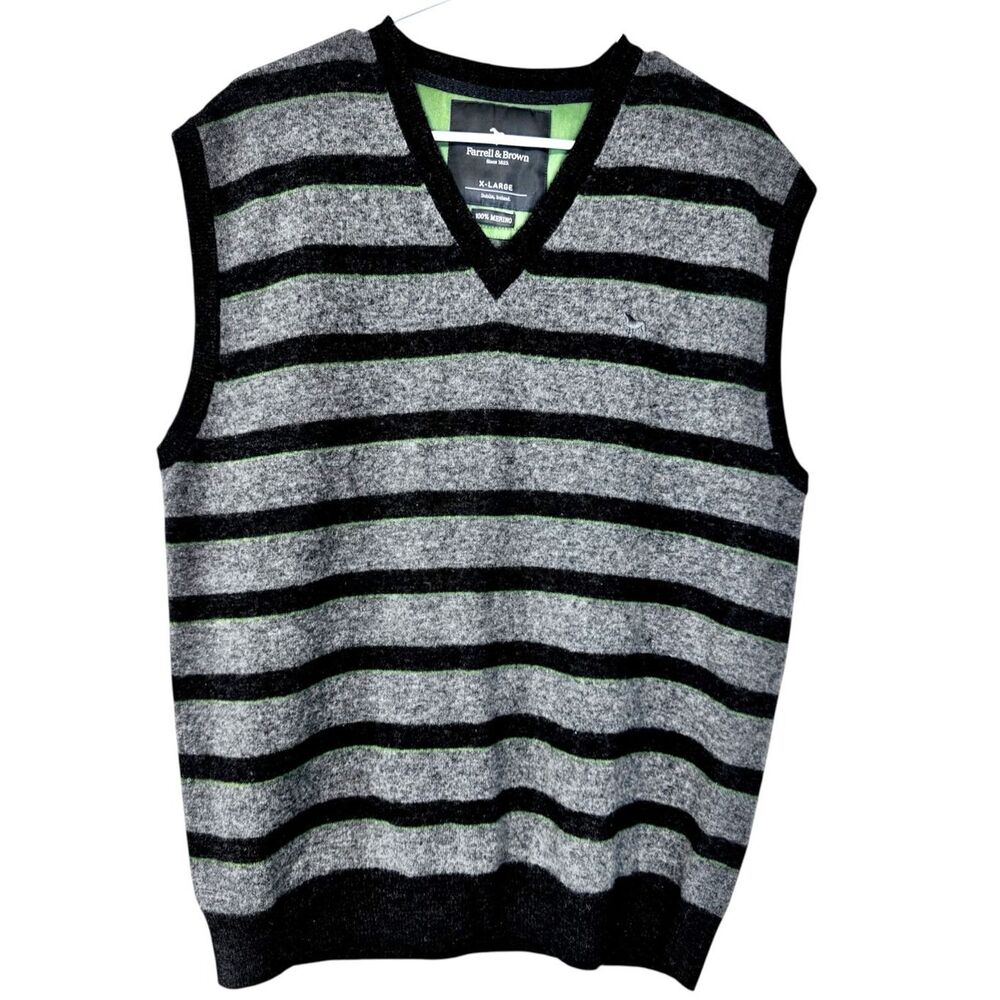Farrell & Brown 100% Merino Dublin Ireland‎ Wool Gray Green Vest Size X Large